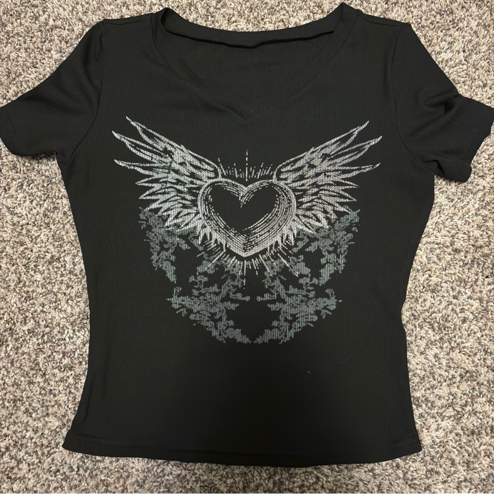 Women's Black Winged Heart Tee